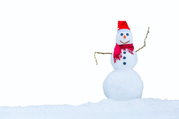 real snowman isolated on white background. 