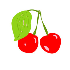 vector cherry in flat graphics on a white background, simple illustration of cherries and berries