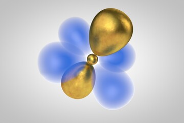 Electron and atom model, quantum mechanics, subatomic structure illustration
