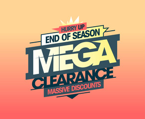 End of season mega clearance, massive discounts, advertising vector web banner