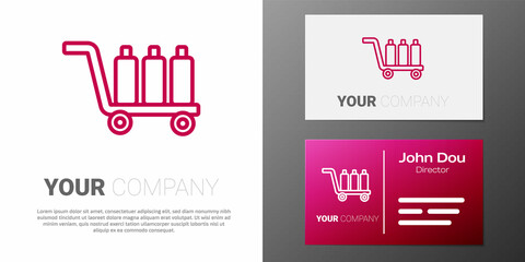 Logotype line Trolley suitcase icon isolated on white background. Traveling baggage sign. Travel luggage icon. Logo design template element. Vector