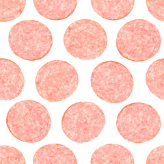Salami sausages seamless pattern. Salami is a type of hard-cured sausage made from fermented and air-dried meat. 