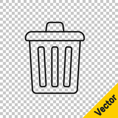 Black line Trash can icon isolated on transparent background. Garbage bin sign. Recycle basket icon. Office trash icon. Vector