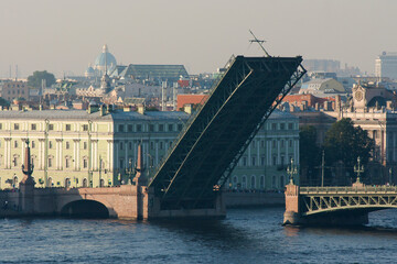 Russia. Saint-Petersburg. The divorced Trinity Bridge over the Neva River.