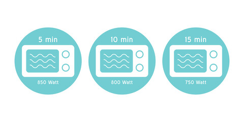 Meal Timer logo design. 5 minutes cook in boiling saucepan, fry pan,  microwave watt and oven cooker.