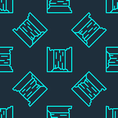 Green line Waterfall icon isolated seamless pattern on blue background. Vector