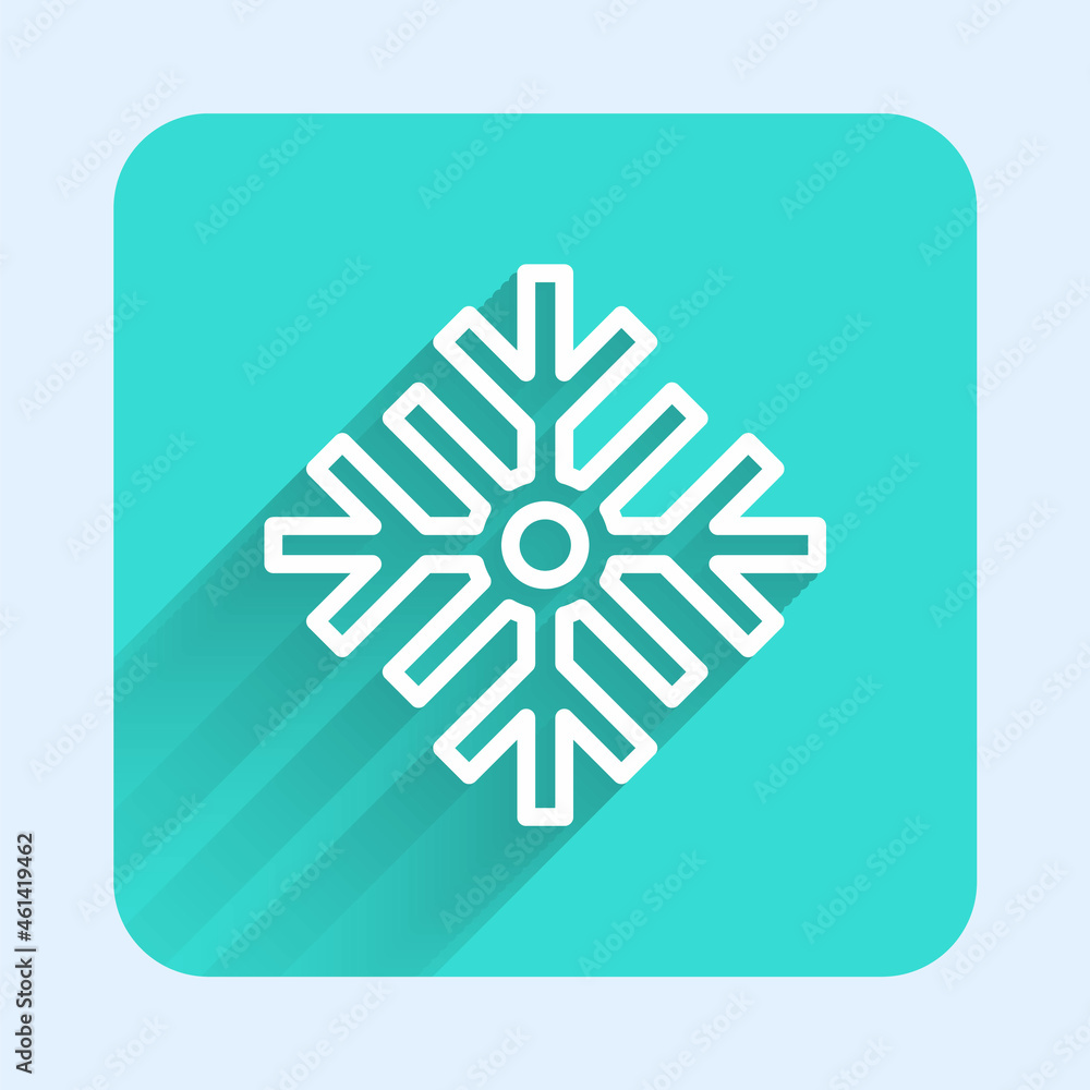 Poster white line snowflake icon isolated with long shadow background. merry christmas and happy new year. 