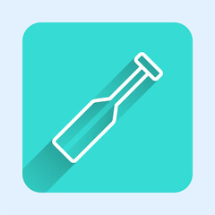 White line Paddle icon isolated with long shadow background. Paddle boat oars. Green square button. Vector