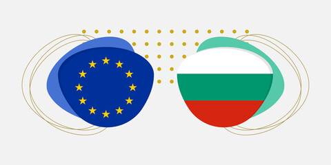 EU and Bulgaria flags. Bulgarian and European Union symbols with abstract background and geometric shapes. Vector illustration.