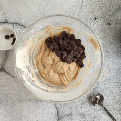 chocolate chip cookies in process