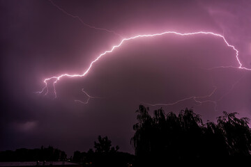 Lightning strike, thunderstorm, evening sky