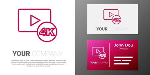 Logotype line Screen tv with 4k Ultra HD video technology icon isolated on white background. Logo design template element. Vector