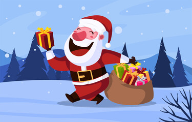 Santa Brings christmas Gift Illustration