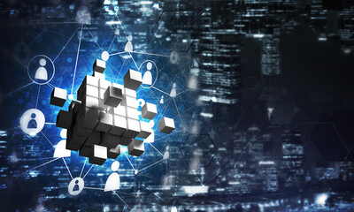 Concept of Internet and networking with digital cube figure on dark background