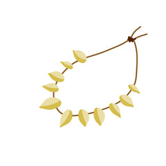 Necklace of teeth and fangs. Decoration of wild primitive man for neck. Primitive tribal art. Caveman Clothing. Flat cartoon illustration