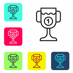 Black line Award cup icon isolated on white background. Winner trophy symbol. Championship or competition trophy. Sports achievement sign. Set icons in color square buttons. Vector