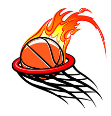 flaming basketball through hoop logo © Marty's Art
