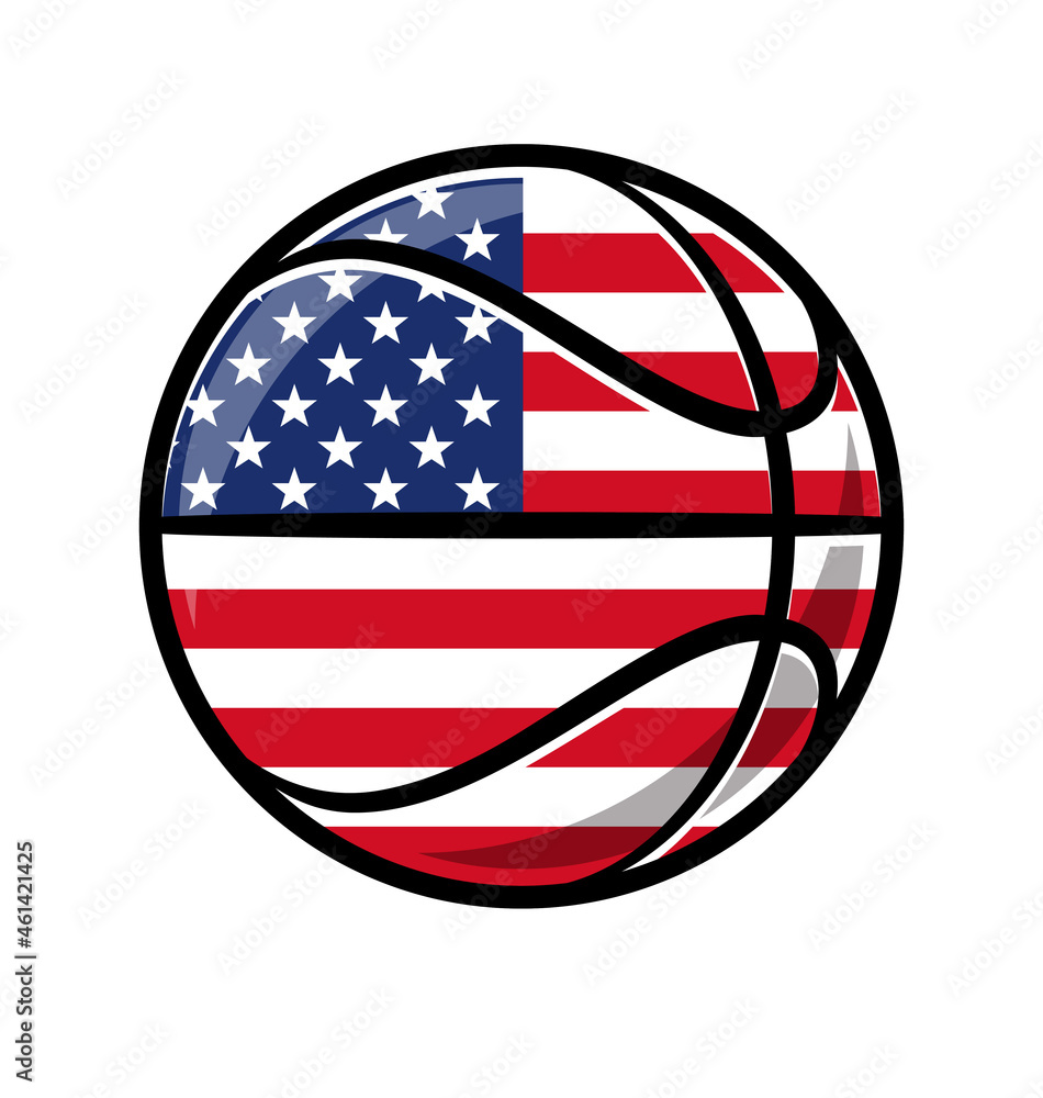 Sticker cartoon stylized basketball with usa flag