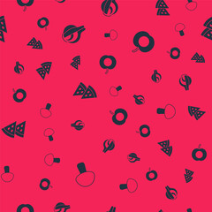 Set Mushroom, Onion, Watermelon and Peach fruit on seamless pattern. Vector