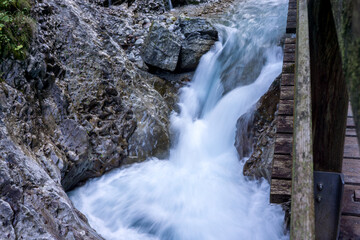 wimbachklamm in Bavaria, germany with waterfalls and moose rocks