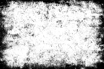 Grunge background black and white. Texture of chips, cracks, scratches, scuffs, dust, dirt. Dark monochrome surface. Old vintage vector pattern