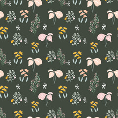 Set of Flowers Vector Seamless Pattern.  Ditsy style. A Pattern for print, wallpaper, fabric, cushion, bedding, and much more