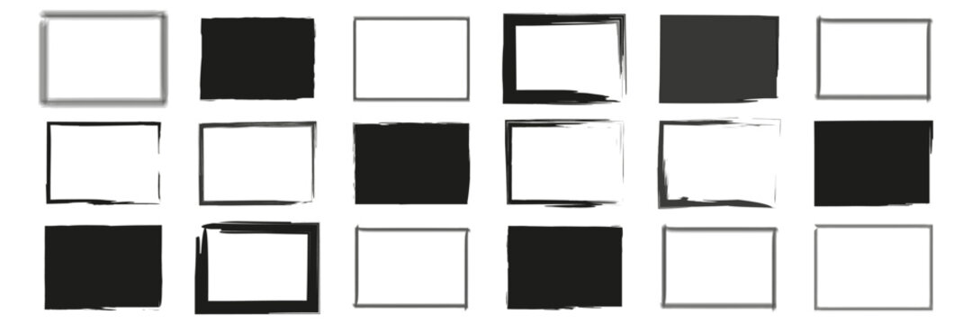 Doodle brush rectangles for banner design. Hand drawn set. Brush rectangles in sketch style. Stock image.