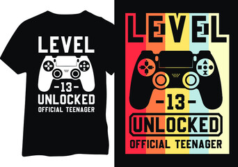 Level 13 unlocked official teenager, Gamer's 13th birthday shirt design