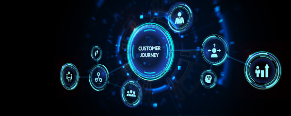 Inscription Customer journey on the virtual display. Business Technology Internet and network concept. 3d illustration