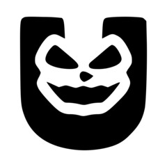 Letter u mad character, Halloween monster doodle clip art