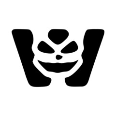 Letter w mad character, Halloween monster doodle clip art