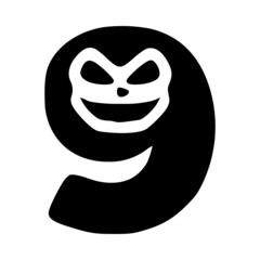 Number 9 mad character, Halloween monster doodle clip art