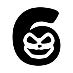Number 6 mad character, Halloween monster doodle clip art