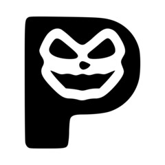Letter p mad character, Halloween monster doodle clip art