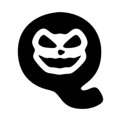 Letter q mad character, Halloween monster doodle clip art