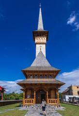 Tower of wooden Greek Catholic Church in Sapanta village, Romania