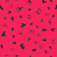 Set Bottle for cleaning agent, Handle broom, Toilet bowl and Mop bucket on seamless pattern. Vector