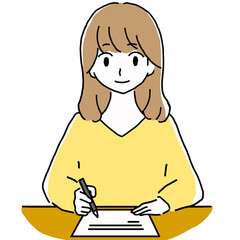 書類に記入している若い女性のイラスト