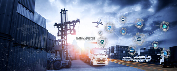 Smart Global Logistics international delivery concept, World map with logistic network distribution on background for Concept of fast or instant shipping, Online goods orders worldwide