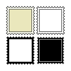 Blank postage stamp set. Outline, silhouette and yellow color postmark.  Vector illustration isolated on white.