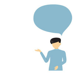 Man with speech bubble isolated on white background. Man with speech bubble, business concept for web site, app, poster, placard and ad. Vector illustration, eps 10