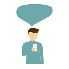 Man with speech bubble isolated on white background. Man with speech bubble, business concept for web site, app, poster, placard and ad. Vector illustration, eps 10