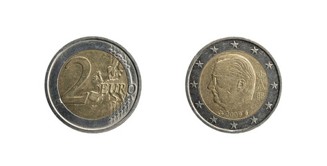 2 Euro  coin from Belgium with the portrait of Albert II, obverse and reverse.