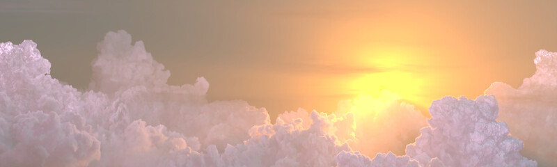 panoramic clouds sunrise with sun rays . conceptual nature 3D rendering