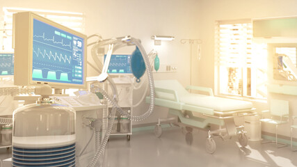 mechanical ventilation equipment in bright sunny hospital room - design industrial 3D rendering