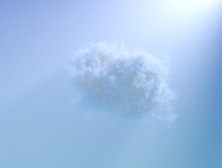 one cumulus on blue sky background isolated, computer generated nature 3D illustration