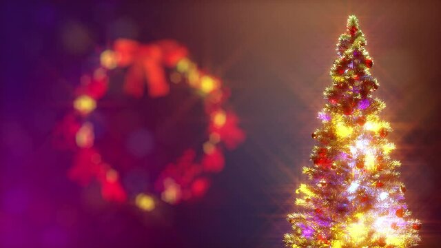 nice xmas chaplet and tree soft focus background