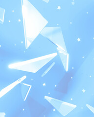 3d rendered blue glossy triangles and stars.