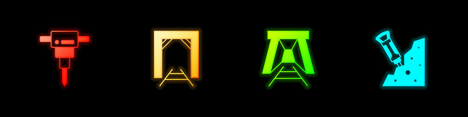 Set Construction jackhammer, Mine entrance, and icon. Vector