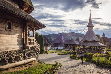 View on Barsana Monastery in Maramures region, Romania - obrazy, fototapety, plakaty